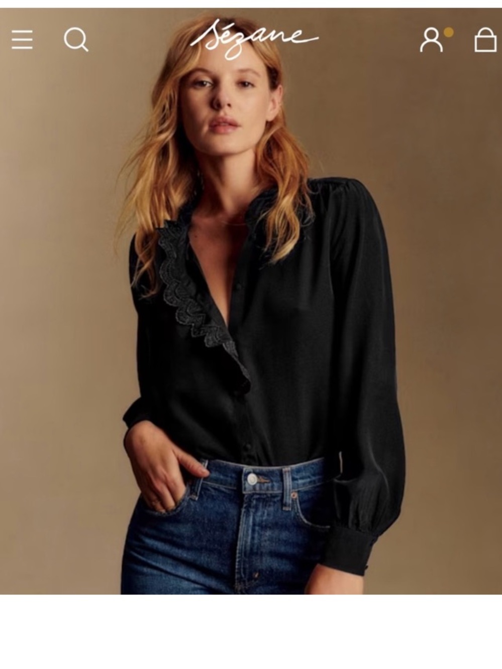 NWT Gorgeous Sezane black long sleeve blouse Size 44/US 12  Quick $5 Ship!